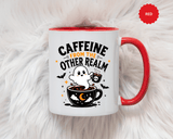 Halloween Ghost Coffee Mug, Caffeine From the Other Realm Black Accent Cup, Funny Spooky Gift for Coffee Lover, Barista or Coworker
