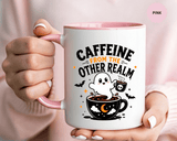 Halloween Ghost Coffee Mug, Caffeine From the Other Realm Black Accent Cup, Funny Spooky Gift for Coffee Lover, Barista or Coworker