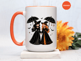 Witch Best Friends Mug, Gothic Halloween Black Accent Coffee Cup, Cute Matching Costume Gift for Bestie, Sister, Girlfriend or Partner