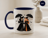 Witch Best Friends Mug, Gothic Halloween Black Accent Coffee Cup, Cute Matching Costume Gift for Bestie, Sister, Girlfriend or Partner