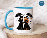 Witch Best Friends Mug, Gothic Halloween Black Accent Coffee Cup, Cute Matching Costume Gift for Bestie, Sister, Girlfriend or Partner