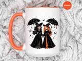 Witch Best Friends Mug, Gothic Halloween Black Accent Coffee Cup, Cute Matching Costume Gift for Bestie, Sister, Girlfriend or Partner