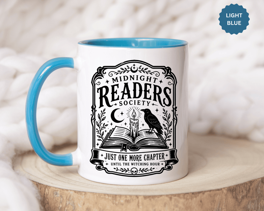 Midnight Readers Society Mug, Gothic Raven Book Black Accent Coffee Cup, Dark Academia Gift for Book Lover, Librarian or Night Reader