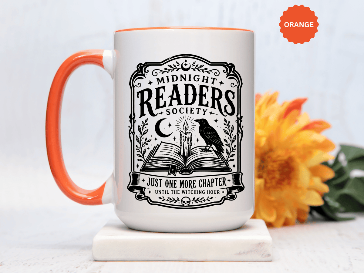 Midnight Readers Society Mug, Gothic Raven Book Black Accent Coffee Cup, Dark Academia Gift for Book Lover, Librarian or Night Reader