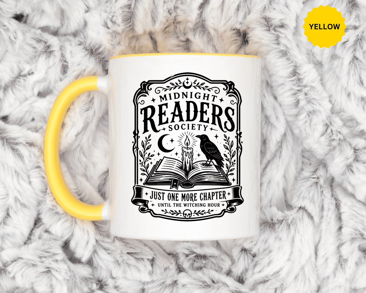 Midnight Readers Society Mug, Gothic Raven Book Black Accent Coffee Cup, Dark Academia Gift for Book Lover, Librarian or Night Reader