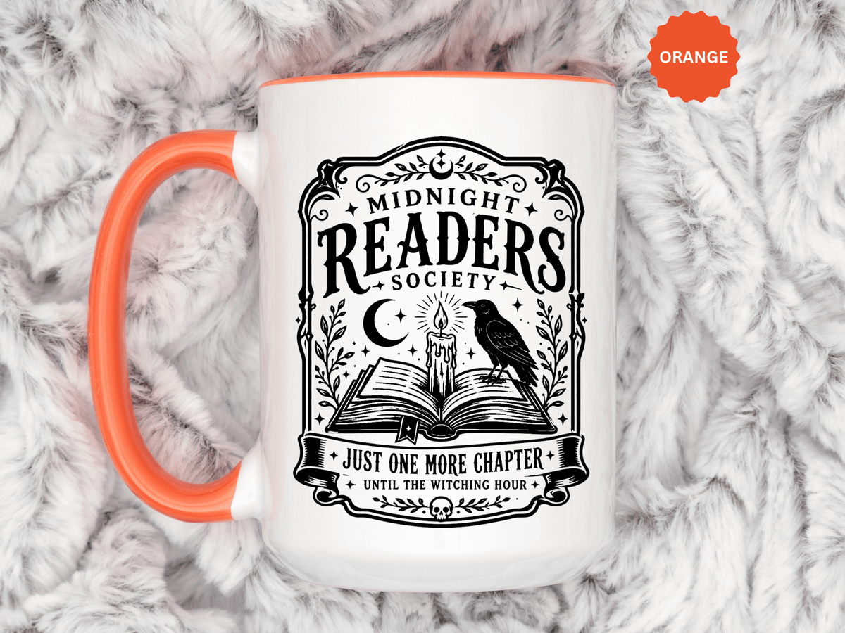 Midnight Readers Society Mug, Gothic Raven Book Black Accent Coffee Cup, Dark Academia Gift for Book Lover, Librarian or Night Reader