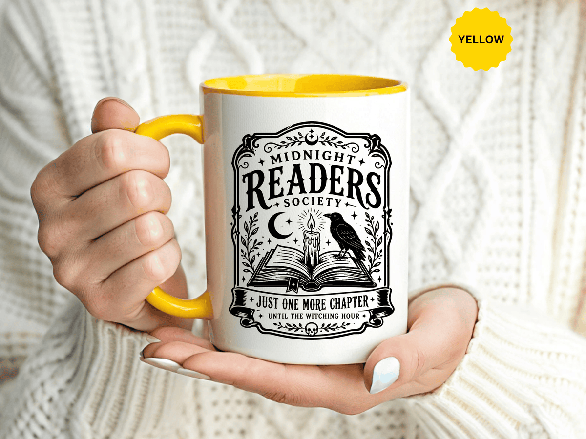 Midnight Readers Society Mug, Gothic Raven Book Black Accent Coffee Cup, Dark Academia Gift for Book Lover, Librarian or Night Reader