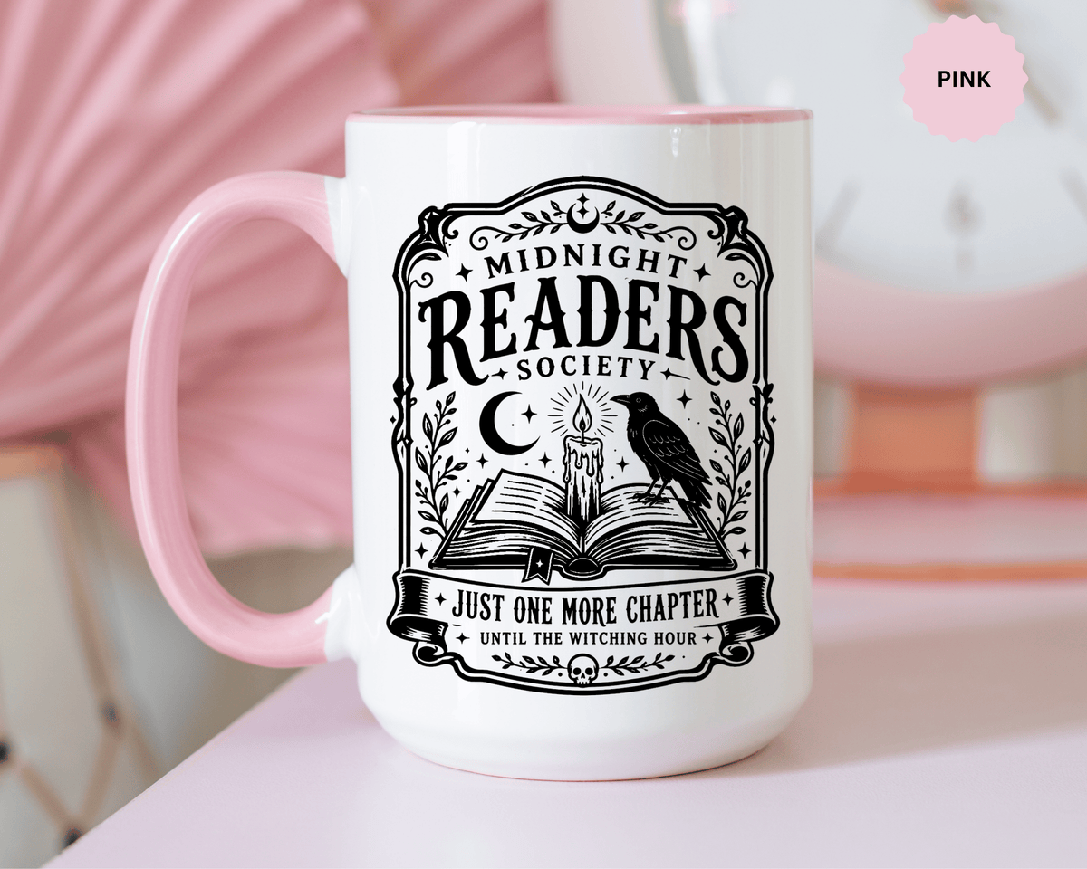 Midnight Readers Society Mug, Gothic Raven Book Black Accent Coffee Cup, Dark Academia Gift for Book Lover, Librarian or Night Reader