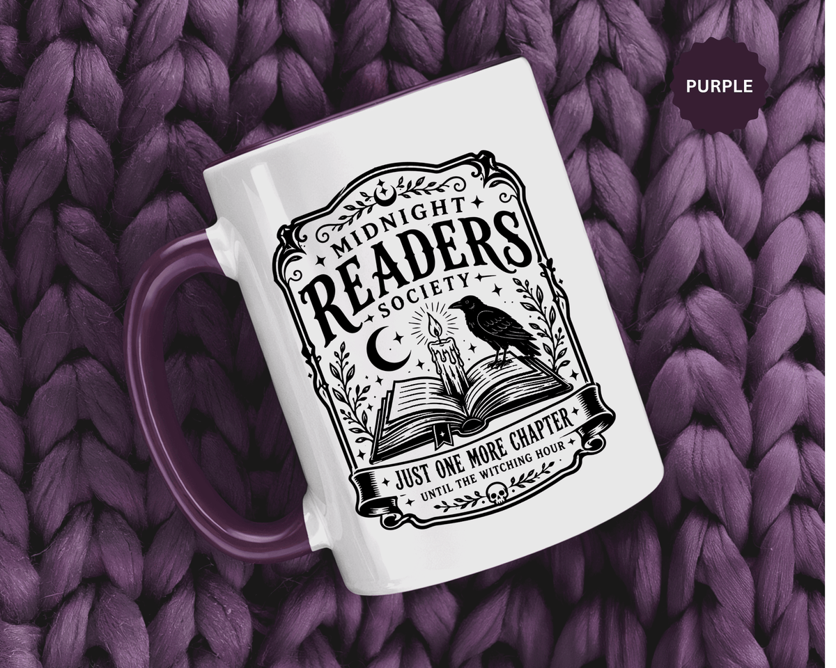 Midnight Readers Society Mug, Gothic Raven Book Black Accent Coffee Cup, Dark Academia Gift for Book Lover, Librarian or Night Reader