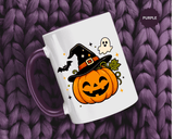 Cute Pumpkin Halloween Mug, Smiling Jack O Lantern Black Accent Coffee Cup, Cute Friendly Ghost Gift for Kids, Teachers or Fall Lovers