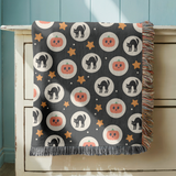 Halloween Cat Woven Blanket, Black Cat Pumpkin Throw Blanket, Cute Spooky Fall Decor, Cozy Autumn Gift, Witchy Home