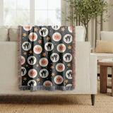 Halloween Cat Woven Blanket, Black Cat Pumpkin Throw Blanket, Cute Spooky Fall Decor, Cozy Autumn Gift, Witchy Home