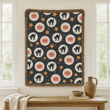 Halloween Cat Woven Blanket, Black Cat Pumpkin Throw Blanket, Cute Spooky Fall Decor, Cozy Autumn Gift, Witchy Home