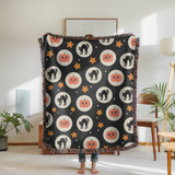 Halloween Cat Woven Blanket, Black Cat Pumpkin Throw Blanket, Cute Spooky Fall Decor, Cozy Autumn Gift, Witchy Home