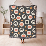 Halloween Cat Woven Blanket, Black Cat Pumpkin Throw Blanket, Cute Spooky Fall Decor, Cozy Autumn Gift, Witchy Home
