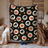 Halloween Cat Woven Blanket, Black Cat Pumpkin Throw Blanket, Cute Spooky Fall Decor, Cozy Autumn Gift, Witchy Home