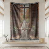 Ghost Reading Woven Blanket, Spooky Library Throw Blanket, Gothic Book Lover Gift, Cozy Halloween Home Decor, Fall Cozy