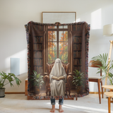 Ghost Reading Woven Blanket, Spooky Library Throw Blanket, Gothic Book Lover Gift, Cozy Halloween Home Decor, Fall Cozy