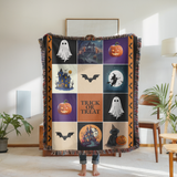 Halloween Patchwork Woven Blanket, Ghost Pumpkin Haunted House Throw, Spooky Fall Decor, Cute Gothic Halloween Gift, Cozy Autumn