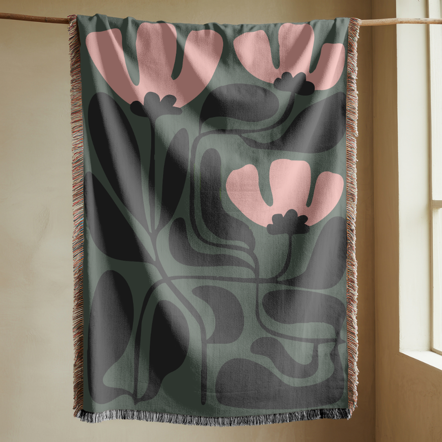 Abstract Floral Woven Blanket, Modern Botanical Throw Blanket, Mid Century Modern Home Decor, Boho Living Room Gift, Cozy Throw