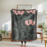 Abstract Floral Woven Blanket, Modern Botanical Throw Blanket, Mid Century Modern Home Decor, Boho Living Room Gift, Cozy Throw