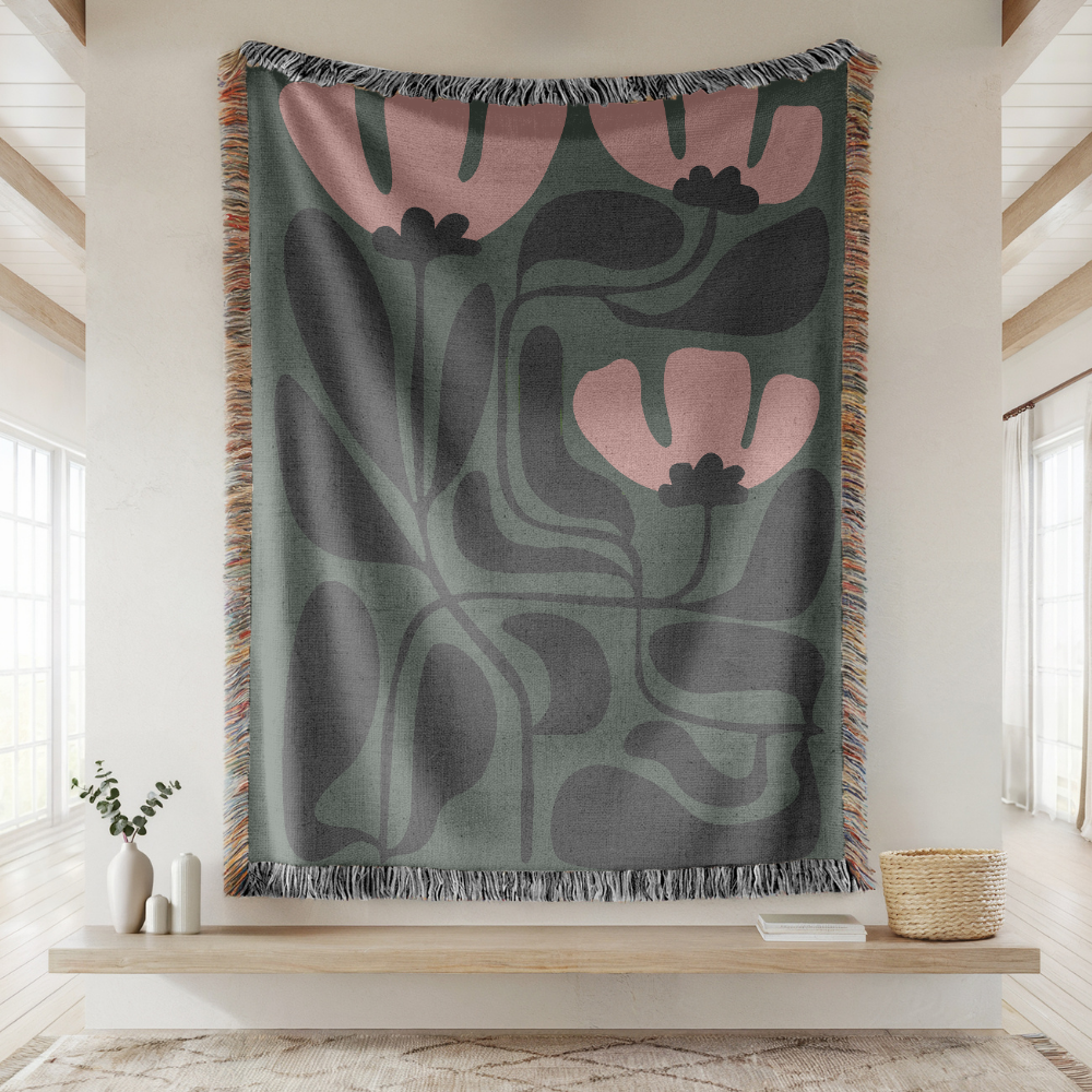 Abstract Floral Woven Blanket, Modern Botanical Throw Blanket, Mid Century Modern Home Decor, Boho Living Room Gift, Cozy Throw