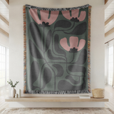 Abstract Floral Woven Blanket, Modern Botanical Throw Blanket, Mid Century Modern Home Decor, Boho Living Room Gift, Cozy Throw