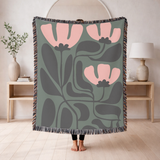 Abstract Floral Woven Blanket, Modern Botanical Throw Blanket, Mid Century Modern Home Decor, Boho Living Room Gift, Cozy Throw