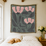 Abstract Floral Woven Blanket, Modern Botanical Throw Blanket, Mid Century Modern Home Decor, Boho Living Room Gift, Cozy Throw