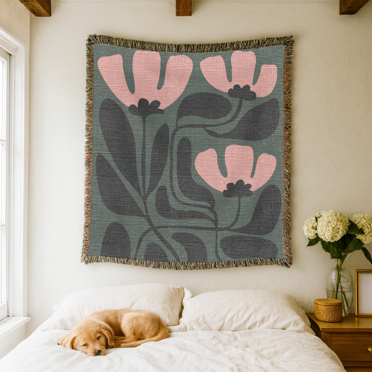 Abstract Floral Woven Blanket, Modern Botanical Throw Blanket, Mid Century Modern Home Decor, Boho Living Room Gift, Cozy Throw