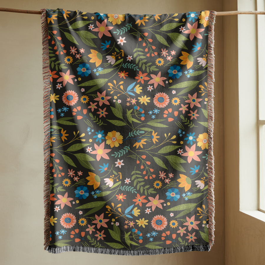 Wildflower Botanical Woven Blanket, Cottagecore Floral Throw Blanket, Vintage Flower Home Decor, Nature Lover Gift, Cozy Boho Throw