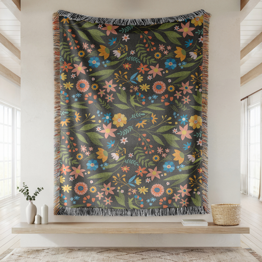 Wildflower Botanical Woven Blanket, Cottagecore Floral Throw Blanket, Vintage Flower Home Decor, Nature Lover Gift, Cozy Boho Throw