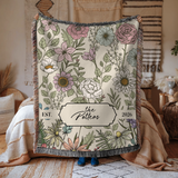 Personalized Family Name Woven Blanket, Custom Floral Throw Blanket, Botanical Housewarming Gift, Wedding Keepsake, Est Date Gift