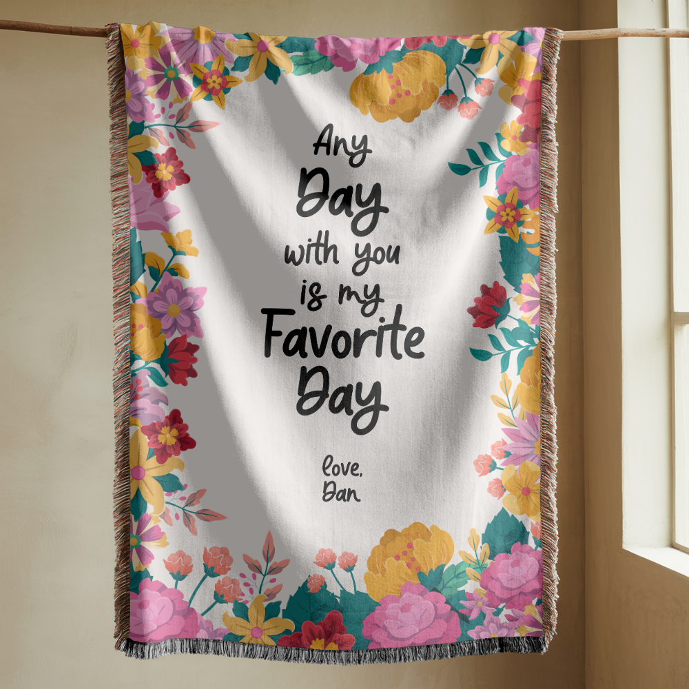 Personalized Love Quote Woven Blanket, Custom Couple Throw Blanket, Romantic Anniversary Gift, Floral Keepsake, Valentine's Gift