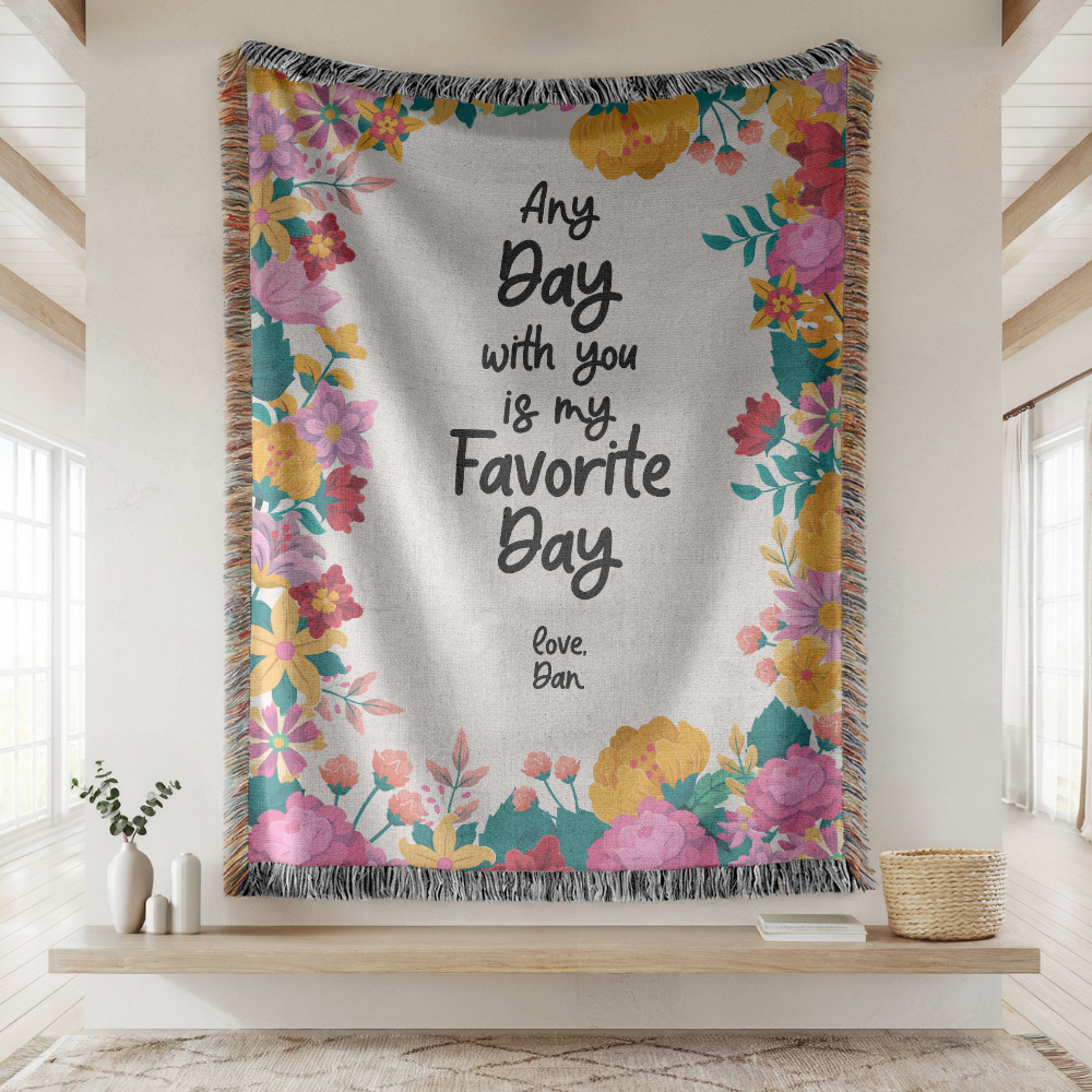 Personalized Love Quote Woven Blanket, Custom Couple Throw Blanket, Romantic Anniversary Gift, Floral Keepsake, Valentine's Gift