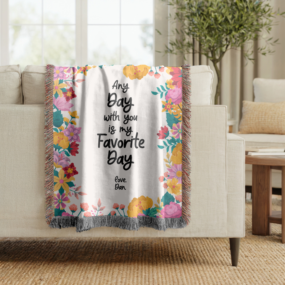 Personalized Love Quote Woven Blanket, Custom Couple Throw Blanket, Romantic Anniversary Gift, Floral Keepsake, Valentine's Gift