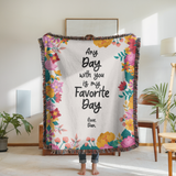 Personalized Love Quote Woven Blanket, Custom Couple Throw Blanket, Romantic Anniversary Gift, Floral Keepsake, Valentine's Gift