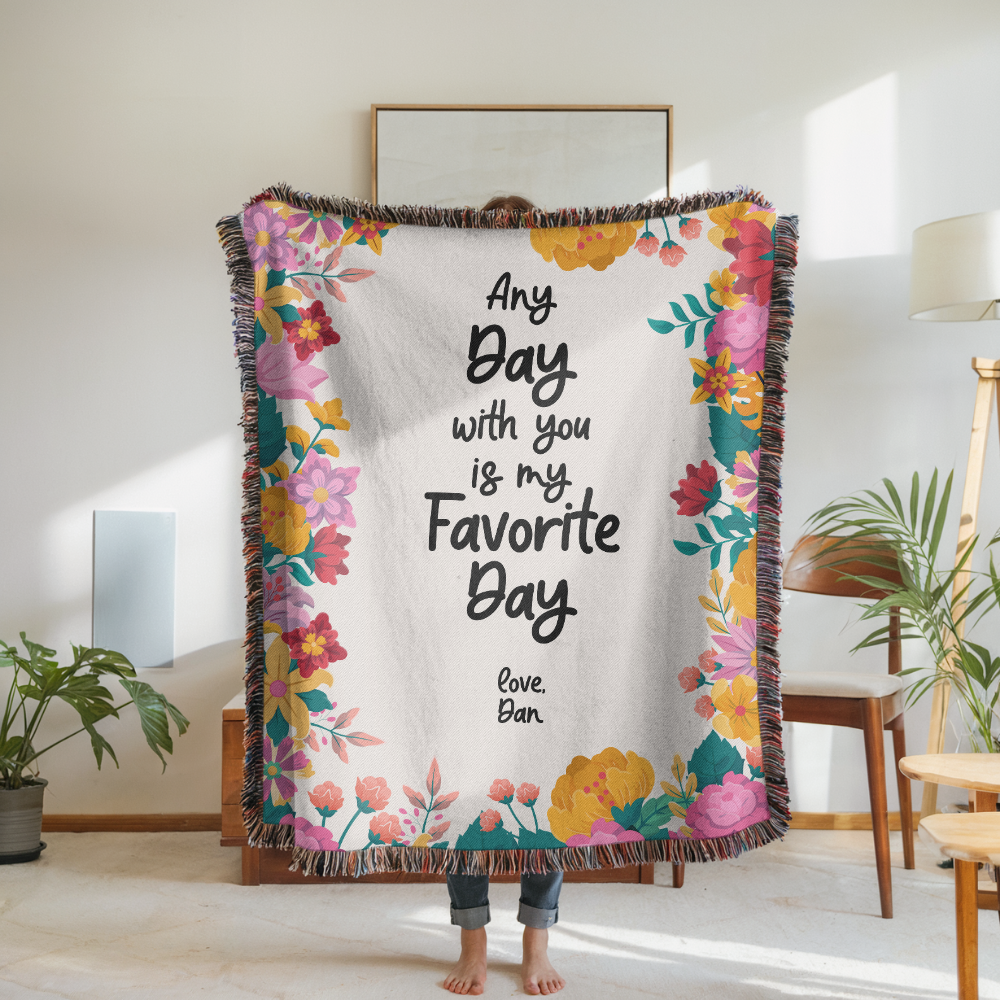 Personalized Love Quote Woven Blanket, Custom Couple Throw Blanket, Romantic Anniversary Gift, Floral Keepsake, Valentine's Gift
