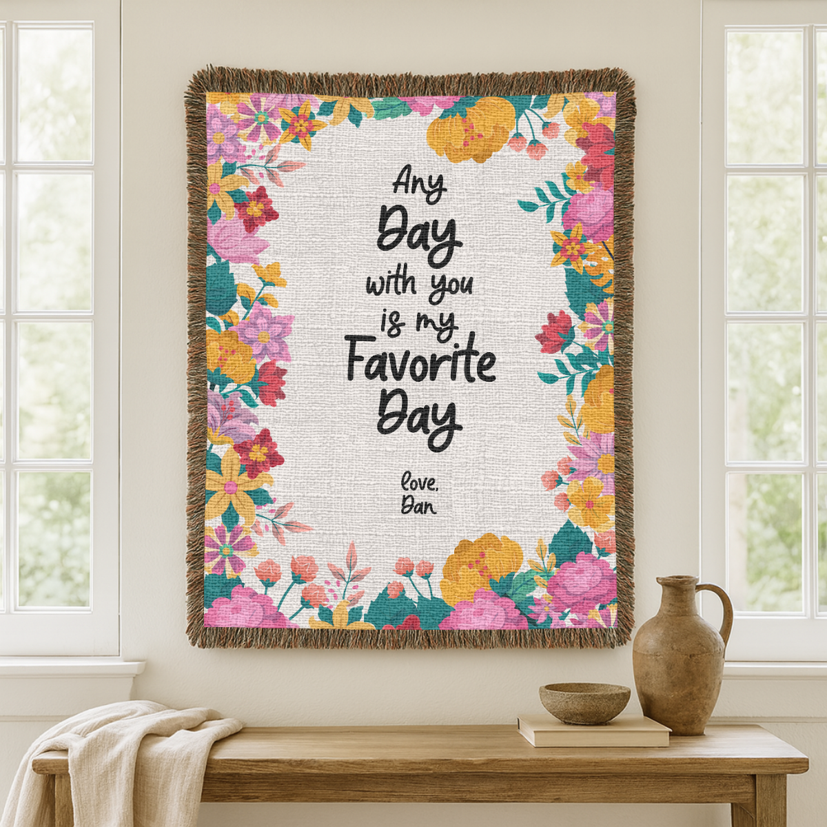 Personalized Love Quote Woven Blanket, Custom Couple Throw Blanket, Romantic Anniversary Gift, Floral Keepsake, Valentine's Gift
