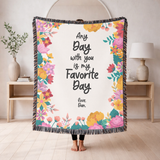 Personalized Love Quote Woven Blanket, Custom Couple Throw Blanket, Romantic Anniversary Gift, Floral Keepsake, Valentine's Gift