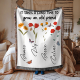 Personalized Friendship Woven Blanket, Custom Best Friend Gift, Floral Name Throw Blanket, Meaningful Friends Keepsake, Cozy Gift
