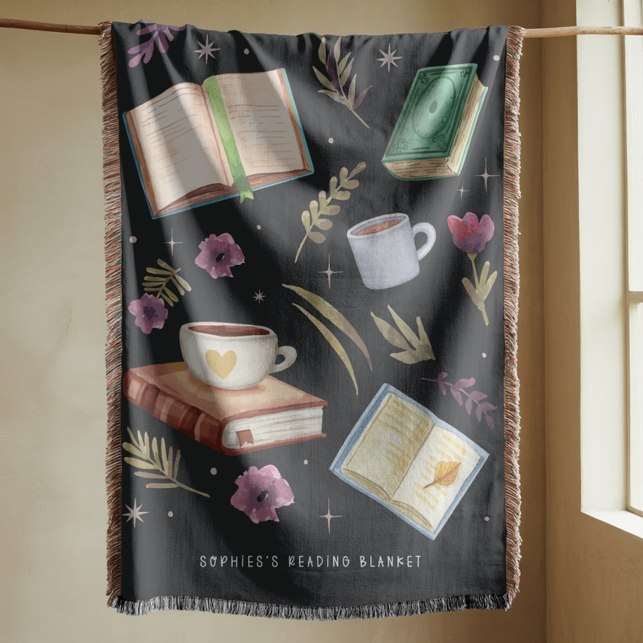 Personalized Reading Woven Blanket, Custom Book Lover Throw Blanket, Cozy Library Decor, Reader Gift, Bookish Coffee Blanket