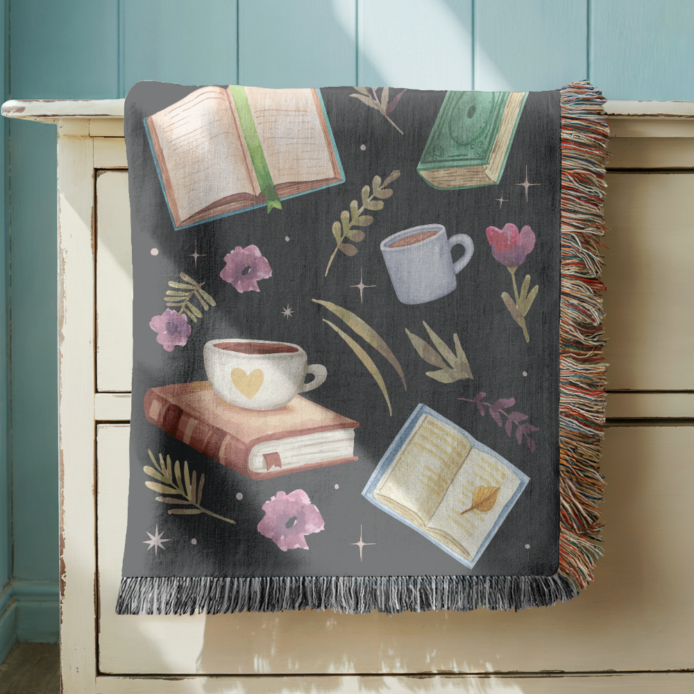 Personalized Reading Woven Blanket, Custom Book Lover Throw Blanket, Cozy Library Decor, Reader Gift, Bookish Coffee Blanket