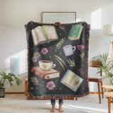 Personalized Reading Woven Blanket, Custom Book Lover Throw Blanket, Cozy Library Decor, Reader Gift, Bookish Coffee Blanket