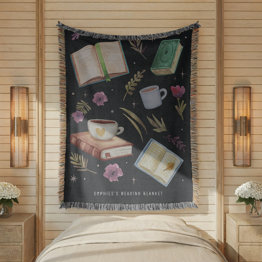 Personalized Reading Woven Blanket, Custom Book Lover Throw Blanket, Cozy Library Decor, Reader Gift, Bookish Coffee Blanket