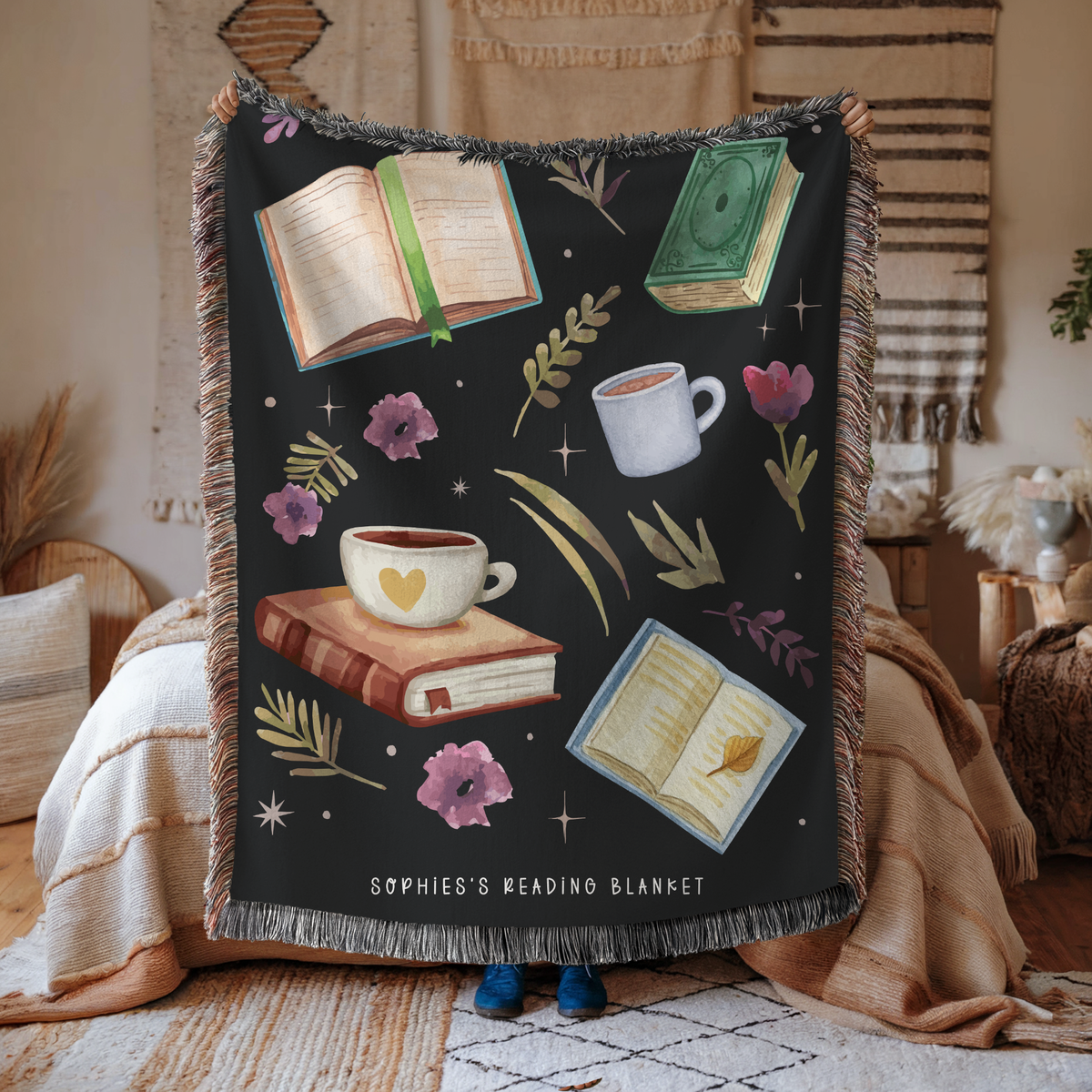 Personalized Reading Woven Blanket, Custom Book Lover Throw Blanket, Cozy Library Decor, Reader Gift, Bookish Coffee Blanket