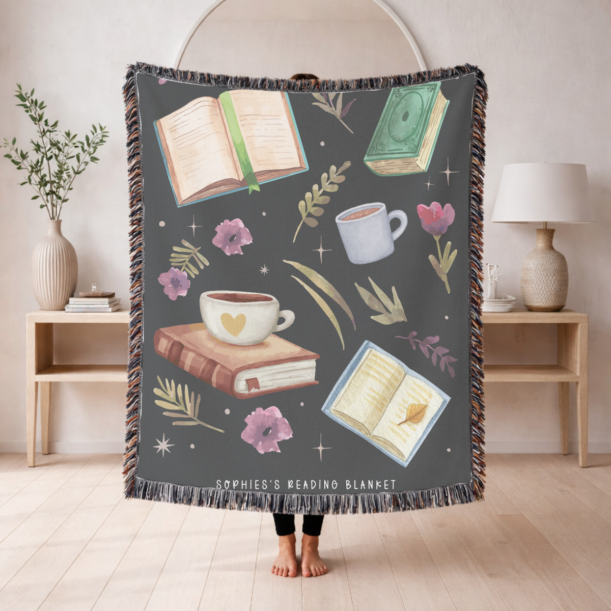 Personalized Reading Woven Blanket, Custom Book Lover Throw Blanket, Cozy Library Decor, Reader Gift, Bookish Coffee Blanket