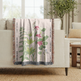Personalized Botanical Woven Blanket for Mom, Custom Wildflower Throw Blanket, Mother's Day Gift, Floral Keepsake, I Love You Mom