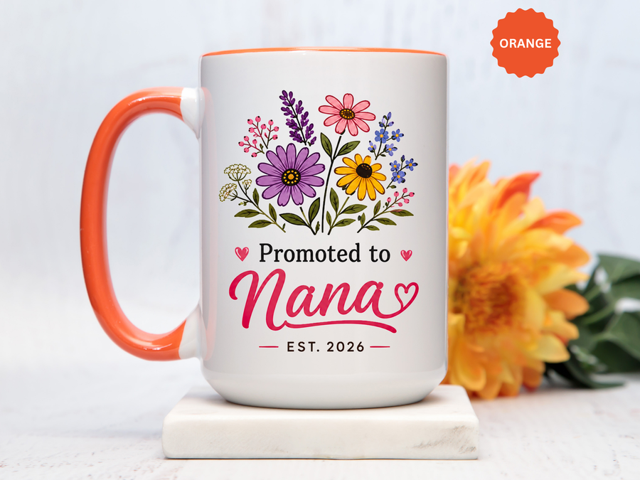 Promoted to Nana Mug, New Grandma Pregnancy Announcement Gift, Floral First Time Grandmother Coffee Cup, Baby Reveal Keepsake 2026