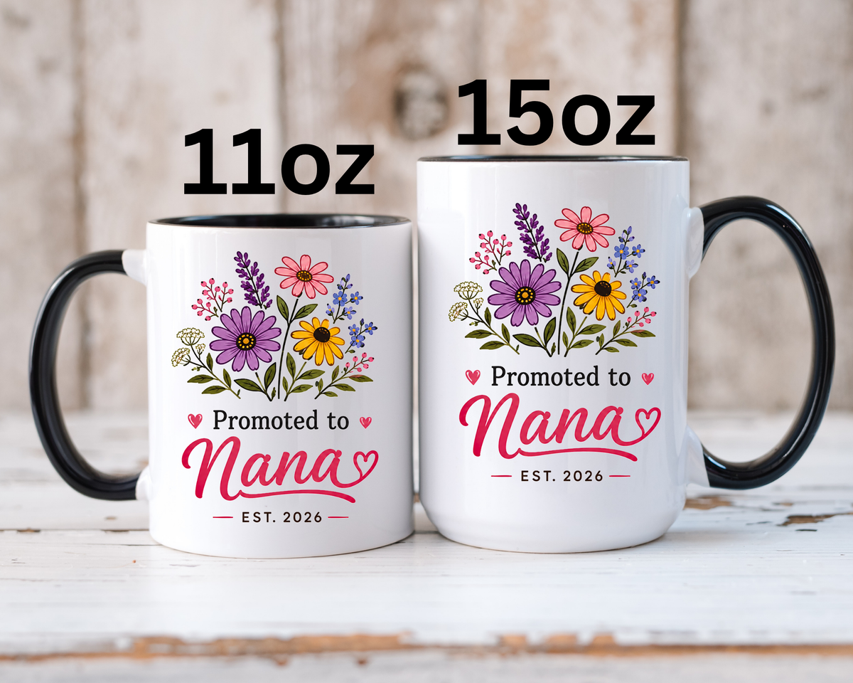 Promoted to Nana Mug, New Grandma Pregnancy Announcement Gift, Floral First Time Grandmother Coffee Cup, Baby Reveal Keepsake 2026